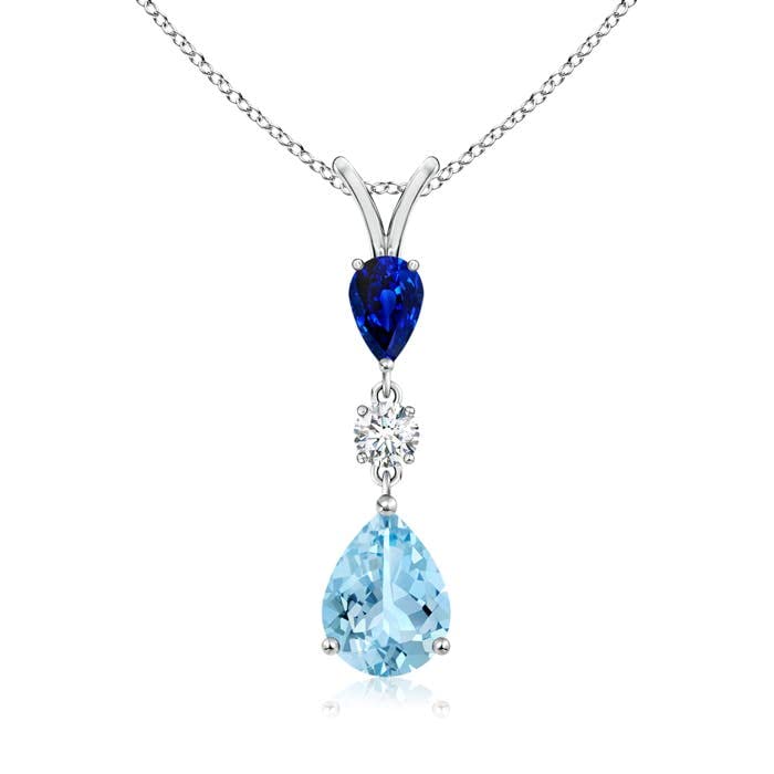 Pear-Shaped Aquamarine Drop Pendant Necklace, 14K Gold or Platinum