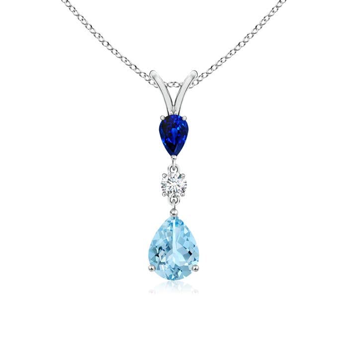 Pear-Shaped Aquamarine Drop Pendant Necklace, 14K Gold or Platinum