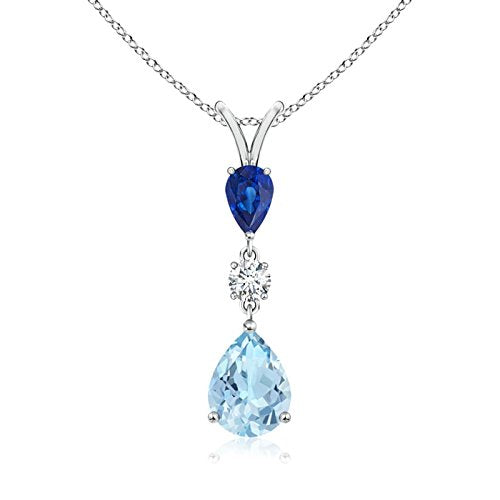 Pear-Shaped Aquamarine Drop Pendant Necklace, 14K Gold or Platinum