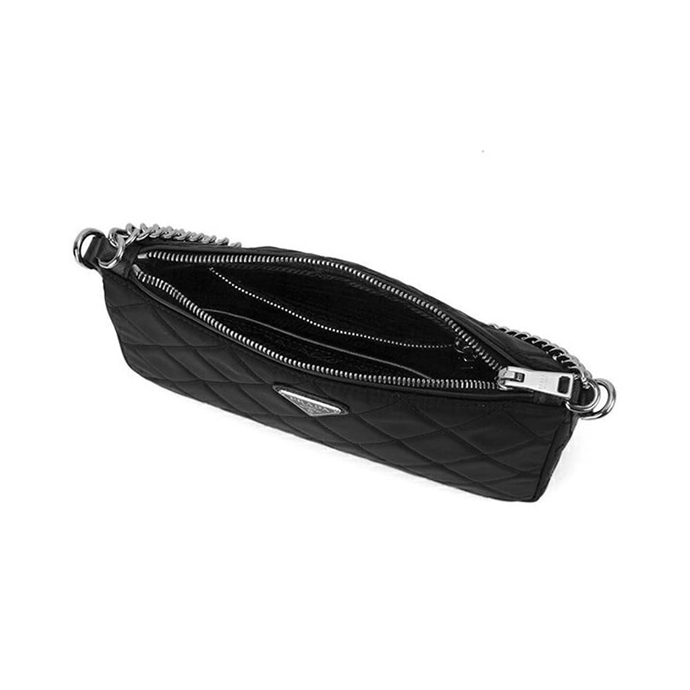 Quilted Nylon Chain Crossbody Bag with Adjustable Strap, Black