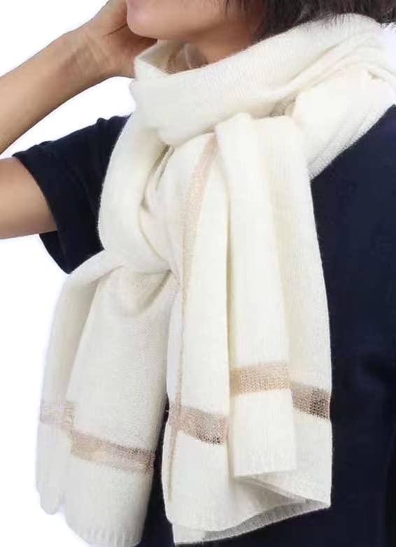 100% Cashmere Knit Scarf & Pashmina Wrap, Undyed Natural Color
