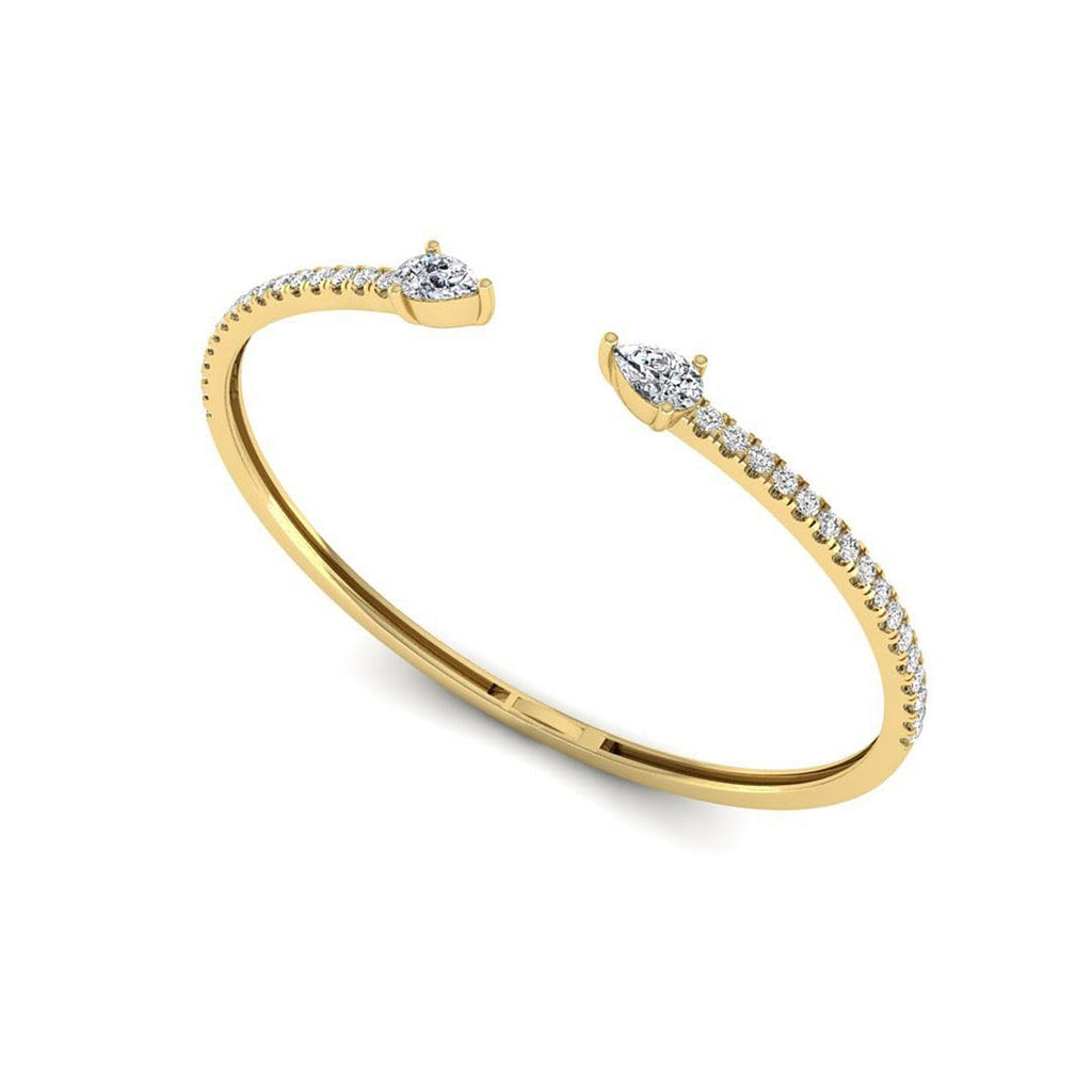 Lab Grown Pear & Round Diamond Open Cuff Bangle, 14K Gold
