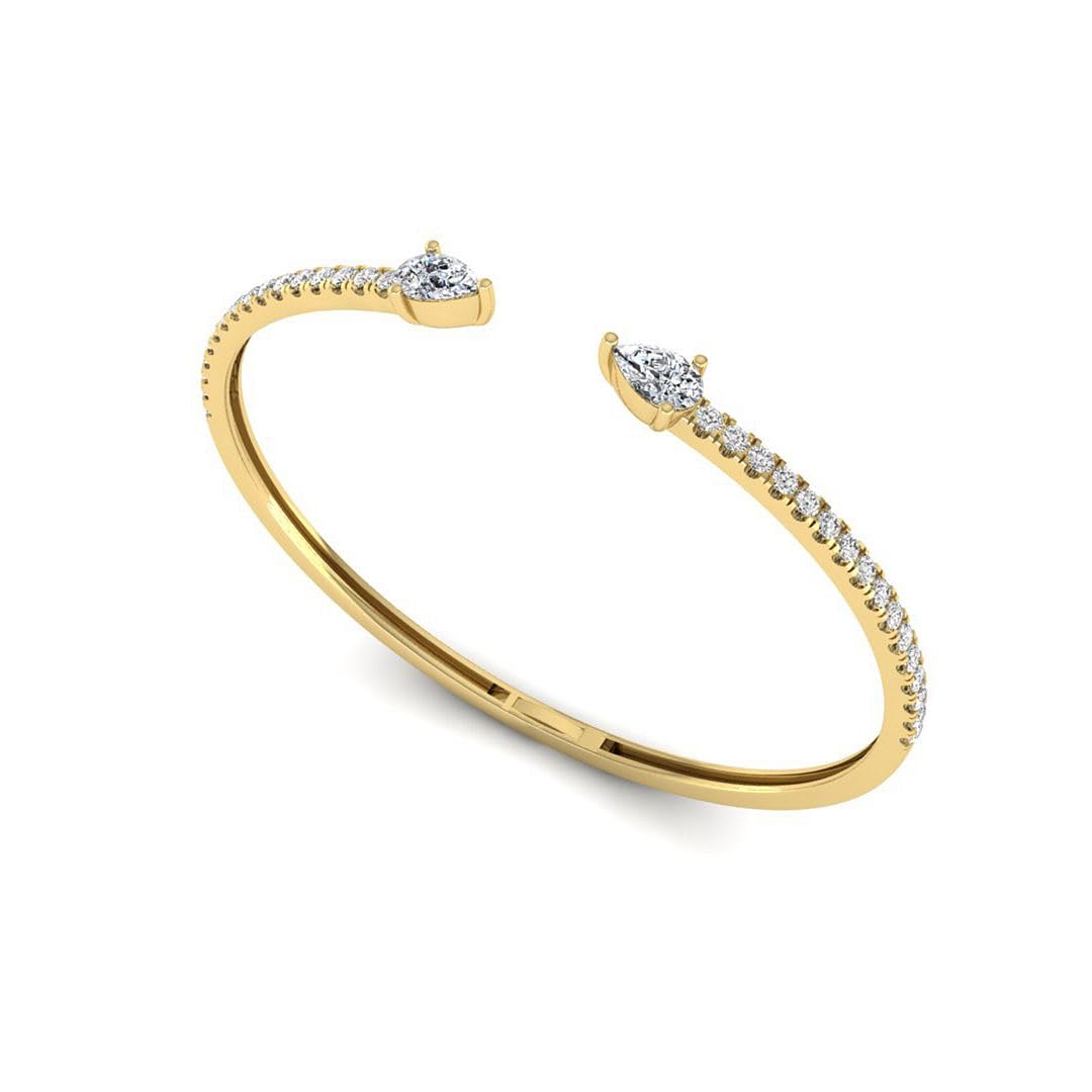 Lab Grown Pear & Round Diamond Open Cuff Bangle, 14K Gold