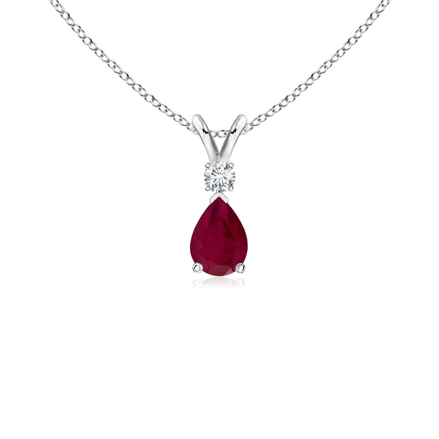 Teardrop Ruby Pendant Necklace with Diamond, Silver, 14K Gold or Platinum