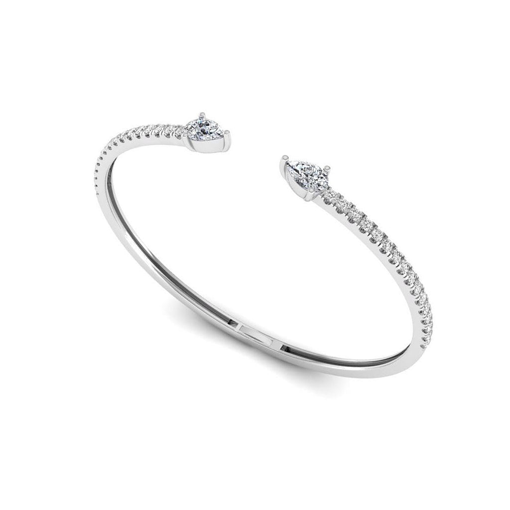 Lab Grown Pear & Round Diamond Open Cuff Bangle, 14K Gold