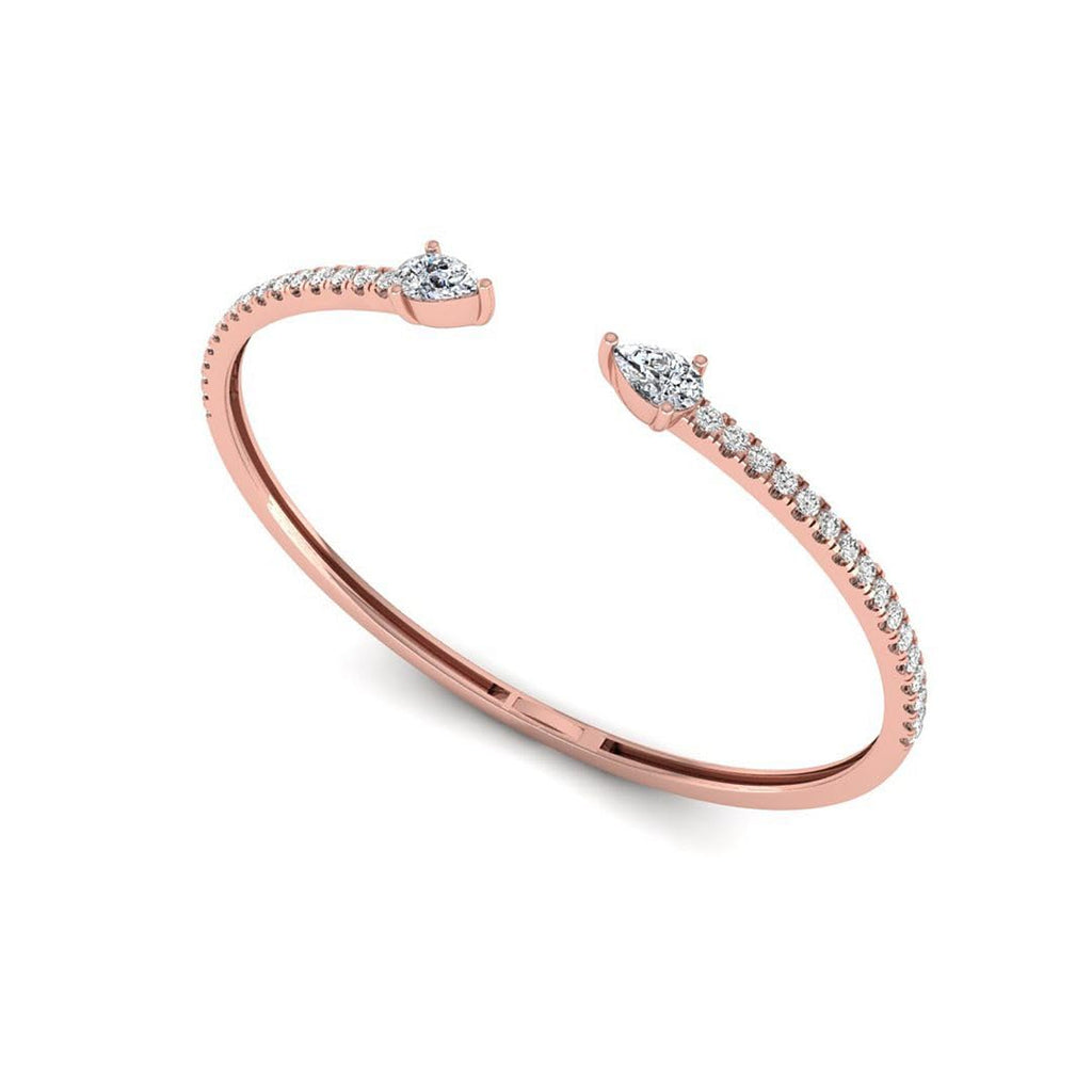 Lab Grown Pear & Round Diamond Open Cuff Bangle, 14K Gold