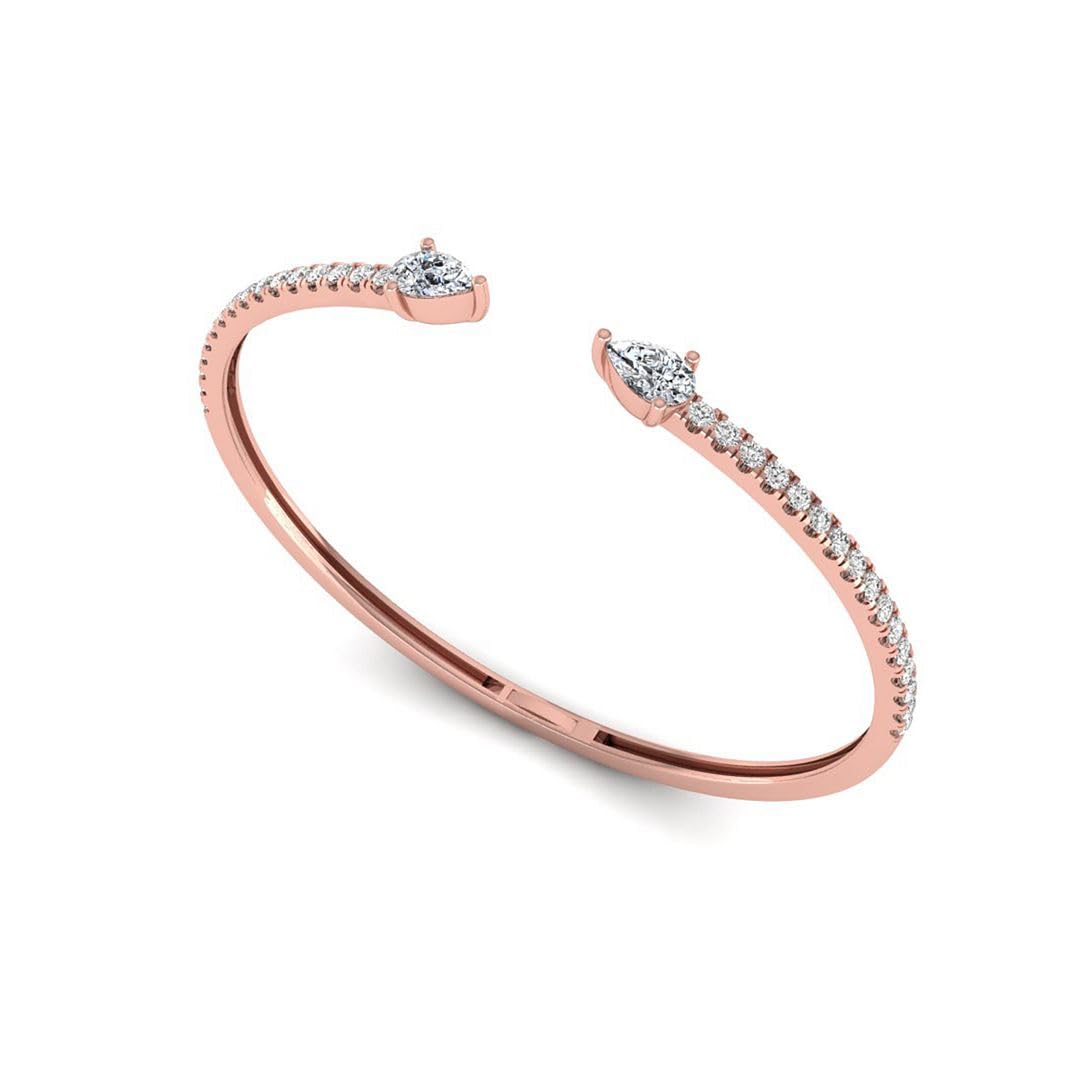 Lab Grown Pear & Round Diamond Open Cuff Bangle, 14K Gold