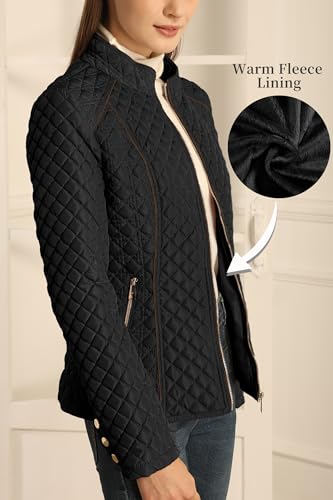 Bellivera Women's Fleece-Lined Diamond Quilted Puffer Jacket Winter Coat