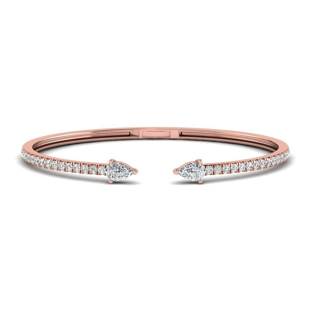 Lab Grown Pear & Round Diamond Open Cuff Bangle, 14K Gold
