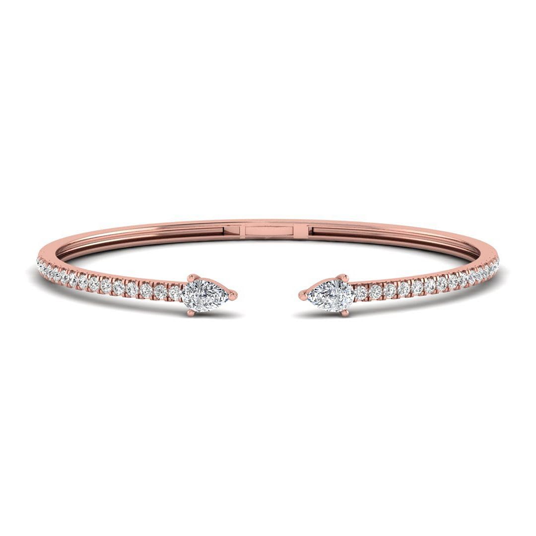 Lab Grown Pear & Round Diamond Open Cuff Bangle, 14K Gold