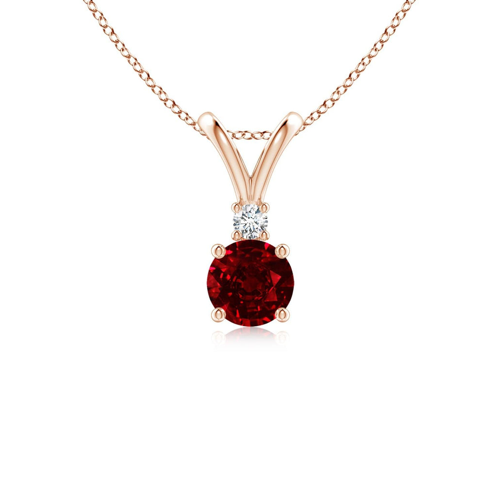 Round Ruby Solitaire Pendant Necklace with Diamond, Sterling Silver