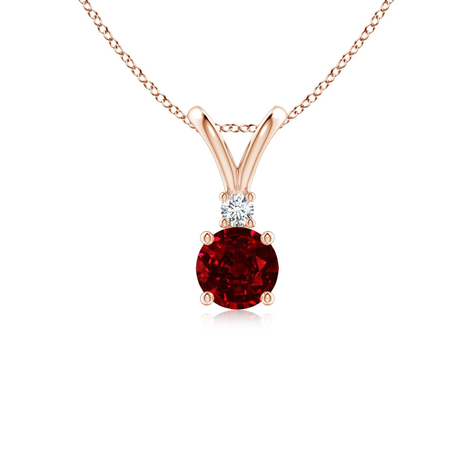 Round Ruby Solitaire Pendant Necklace with Diamond, Sterling Silver