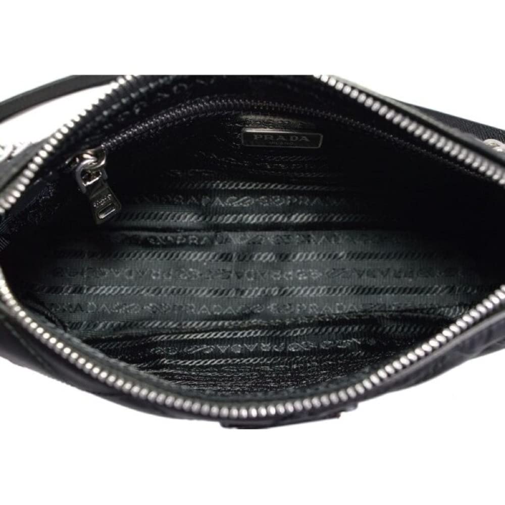 Quilted Nylon Chain Crossbody Bag with Adjustable Strap, Black