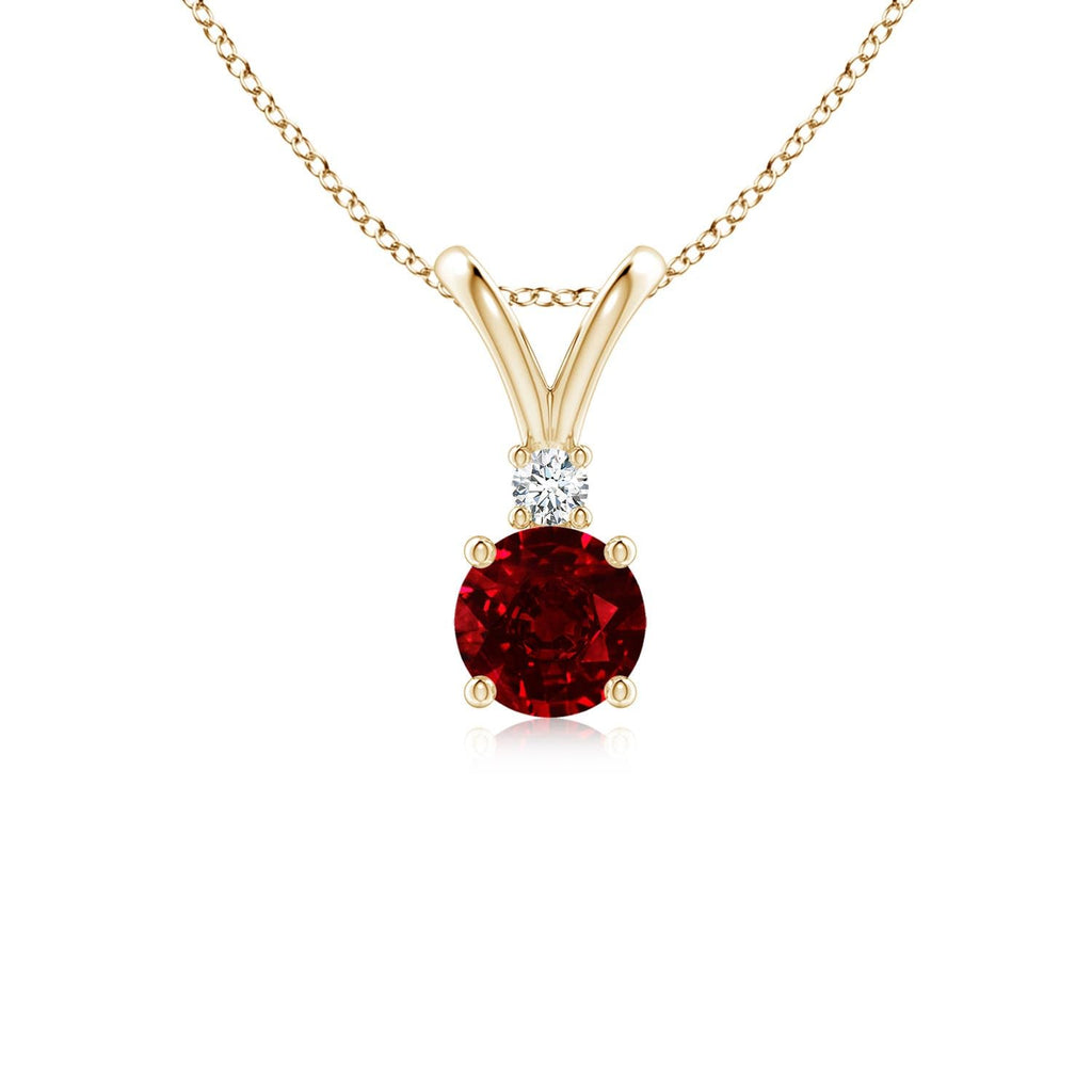 Round Ruby Solitaire Pendant Necklace with Diamond, Sterling Silver