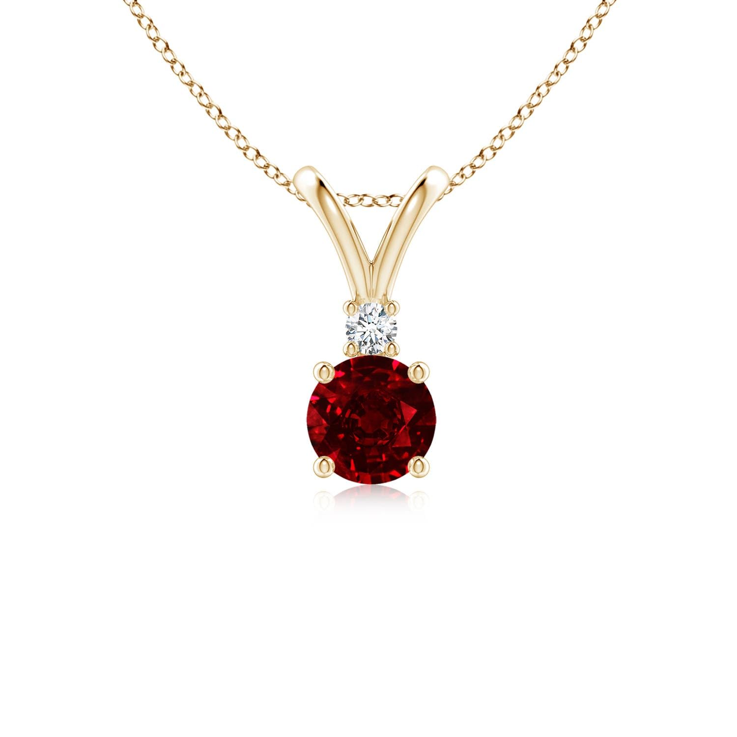 Round Ruby Solitaire Pendant Necklace with Diamond, Sterling Silver