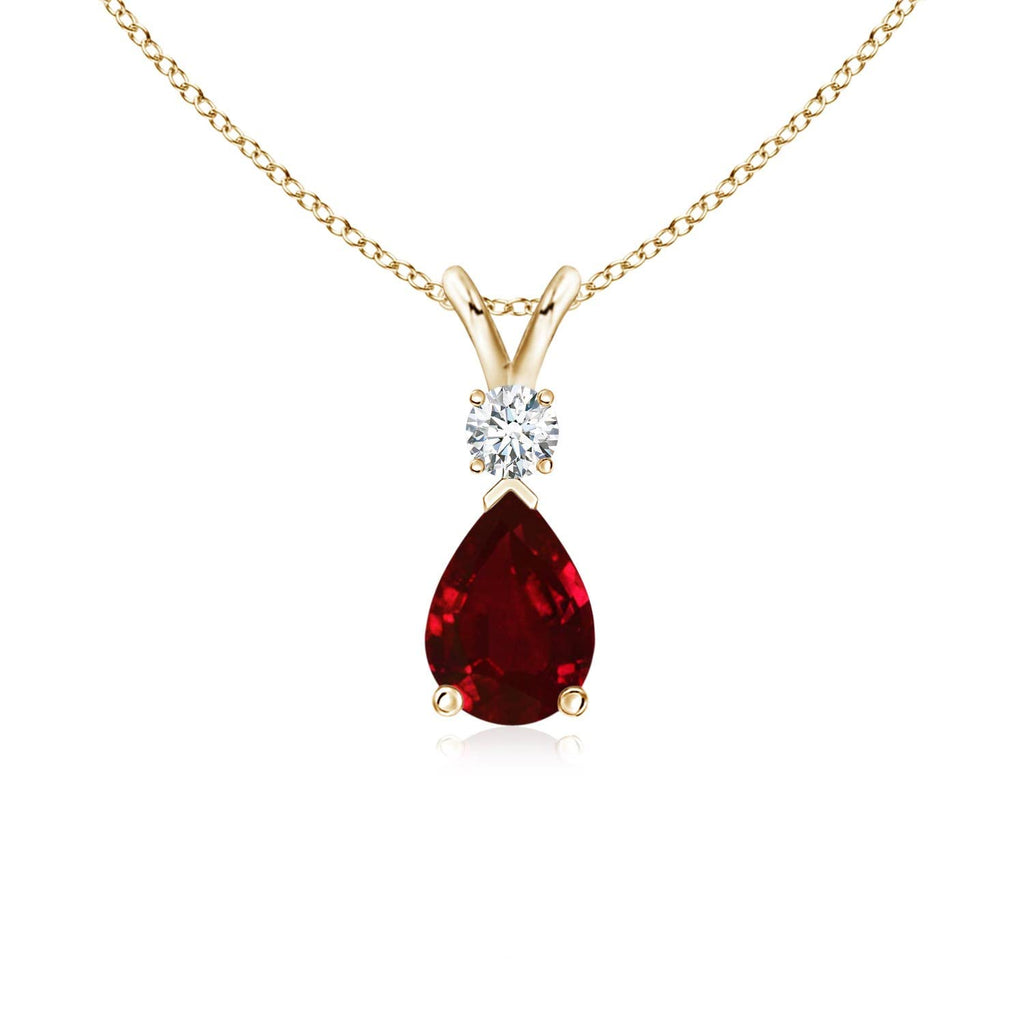Teardrop Ruby Pendant Necklace with Diamond, Silver, 14K Gold or Platinum