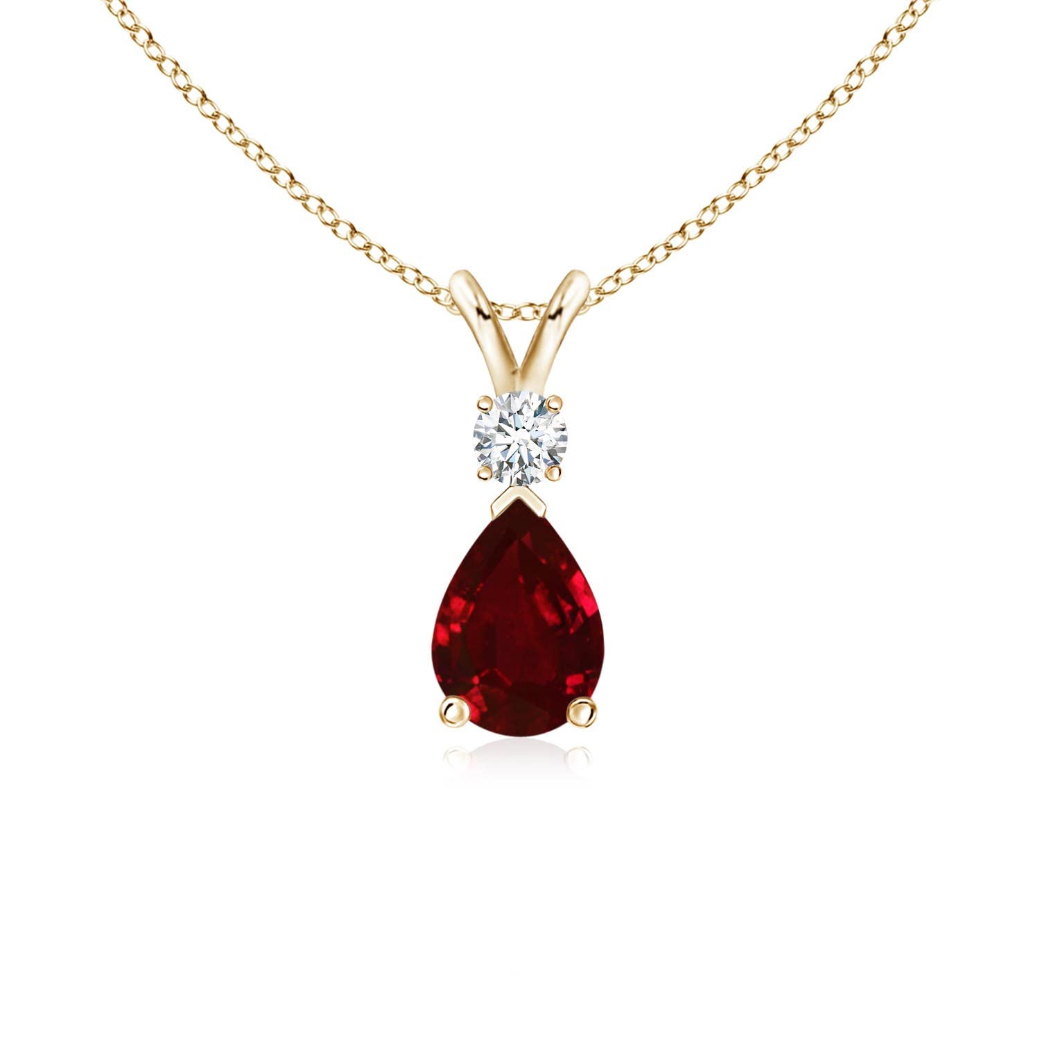 Teardrop Ruby Pendant Necklace with Diamond, Silver, 14K Gold or Platinum