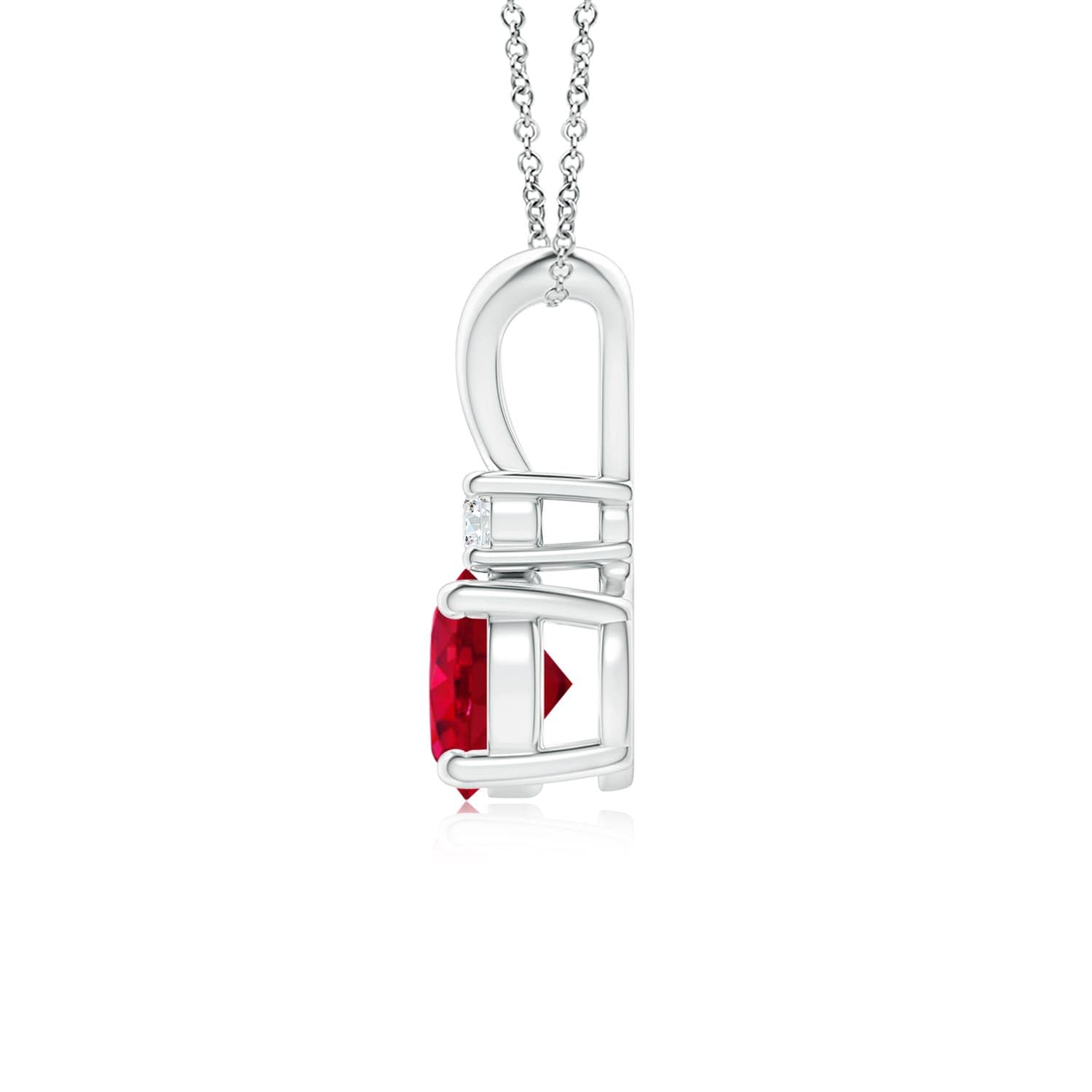 Round Ruby Solitaire Pendant Necklace with Diamond, Sterling Silver