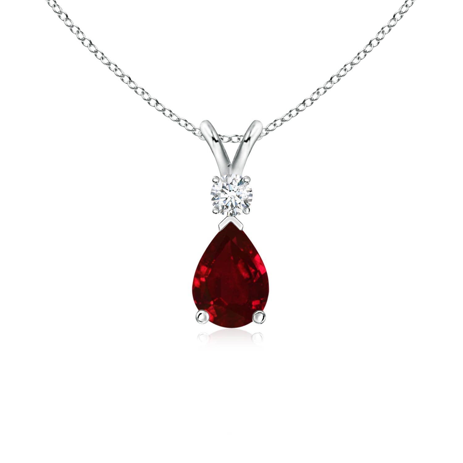Teardrop Ruby Pendant Necklace with Diamond, Silver, 14K Gold or Platinum