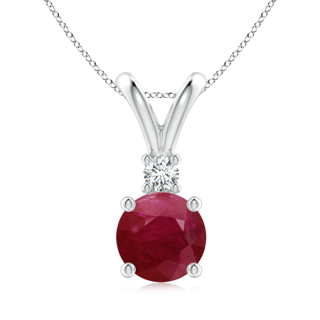 Round Ruby Solitaire Pendant Necklace with Diamond, Sterling Silver