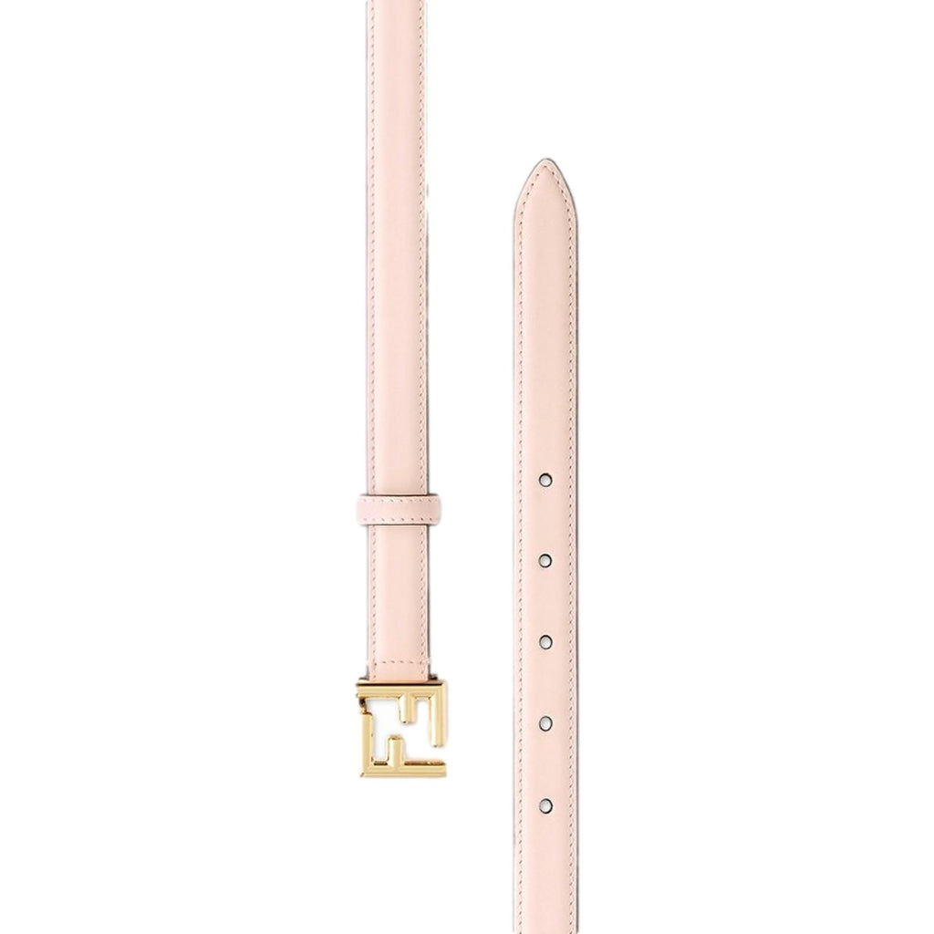 Women's Calf Leather Belt with Gold-Tone Logo Buckle, Pink