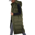 Women's Hooded Quilted Long Puffer Vest, Sleeveless Button Down Jacket