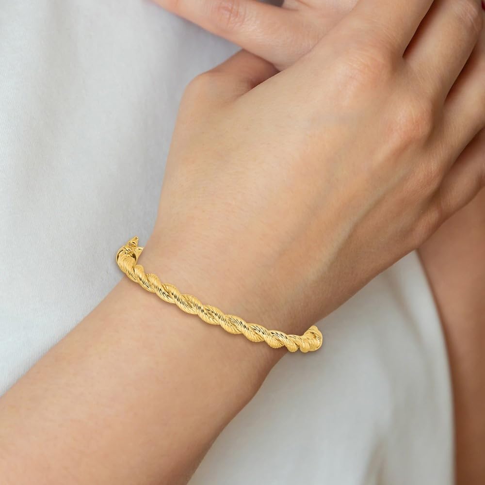 Twisted Hinged Bangle Bracelet, 14K Yellow Gold
