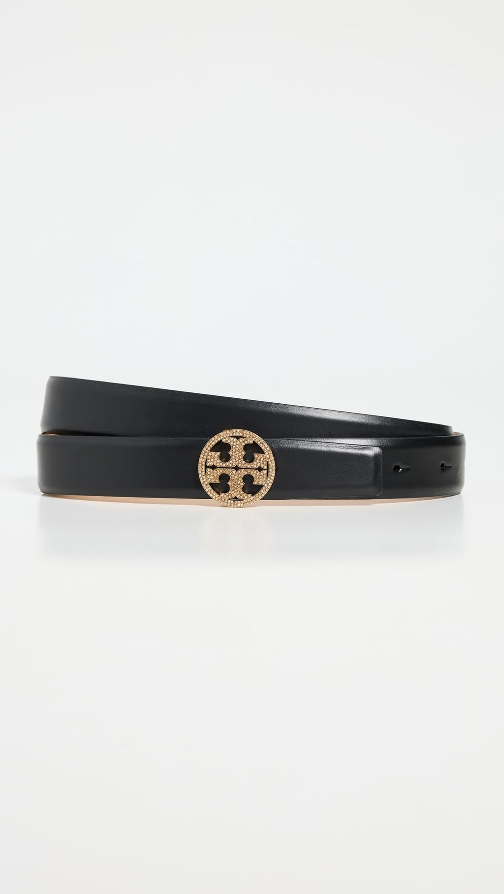 Tory Burch Women's Miller Smooth Leather Pave Logo Belt 1"