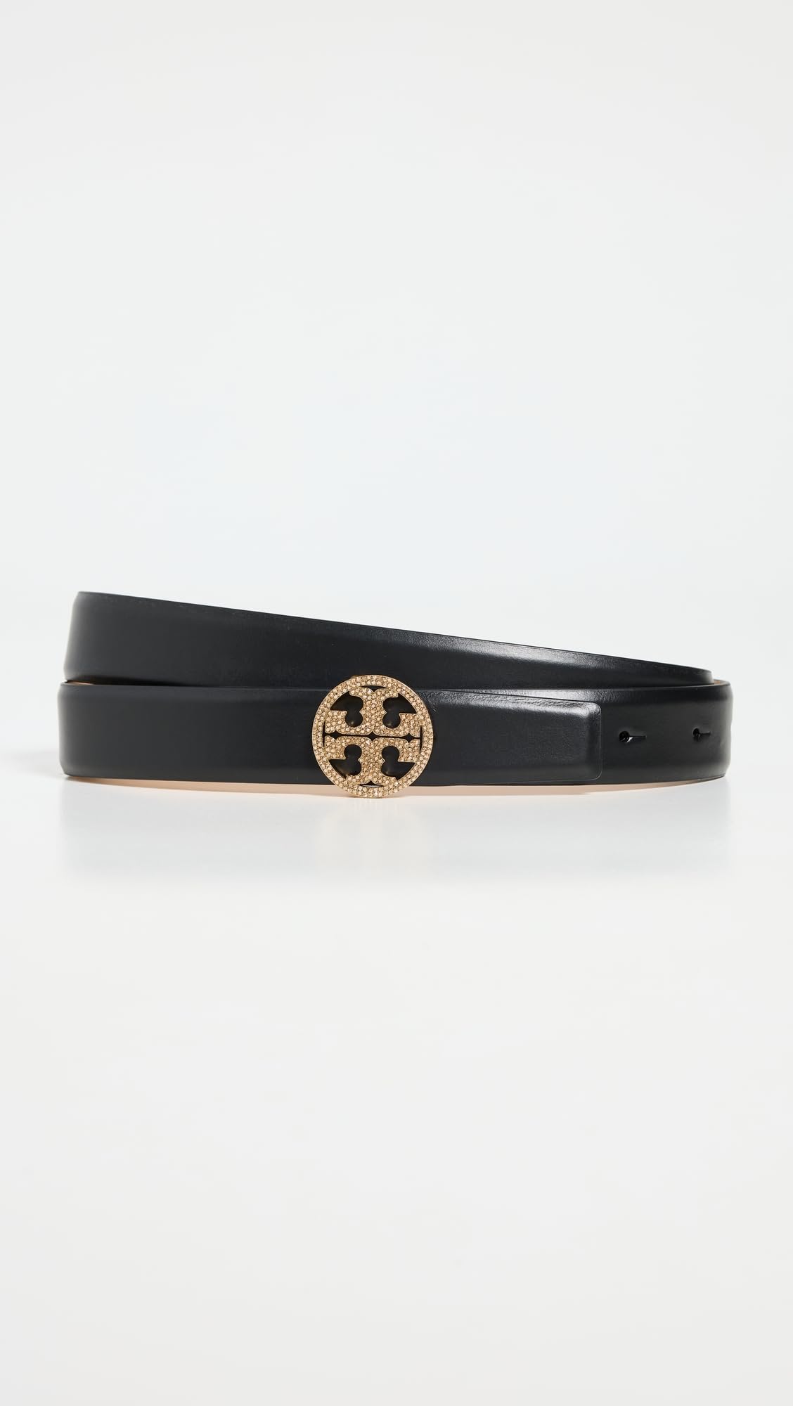 Tory Burch Women's Miller Smooth Leather Pave Logo Belt 1"