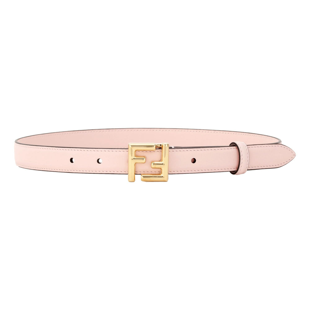 Women's Calf Leather Belt with Gold-Tone Logo Buckle, Pink