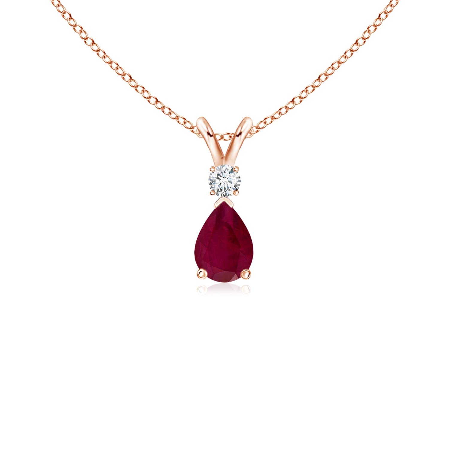 Teardrop Ruby Pendant Necklace with Diamond, Silver, 14K Gold or Platinum