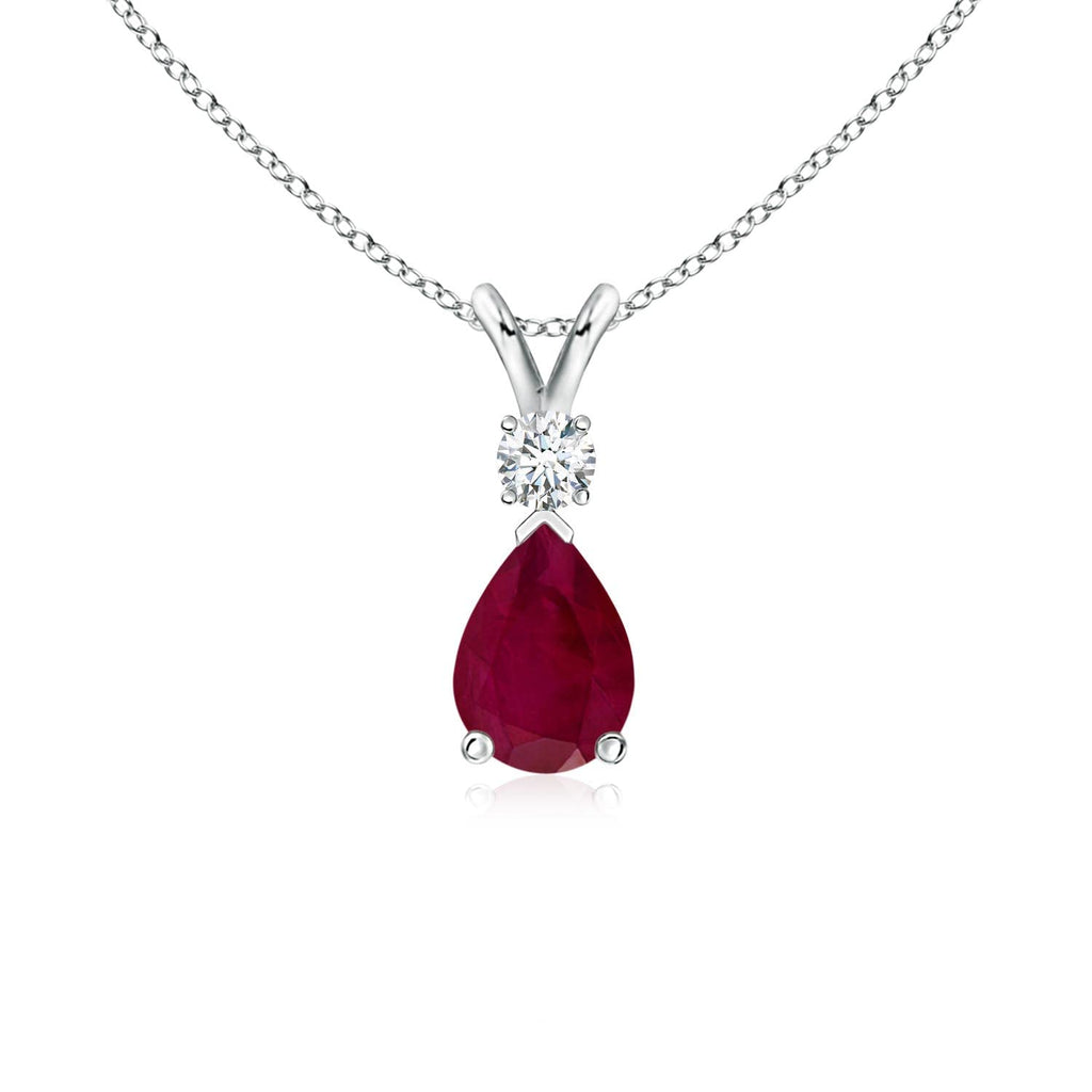 Teardrop Ruby Pendant Necklace with Diamond, Silver, 14K Gold or Platinum