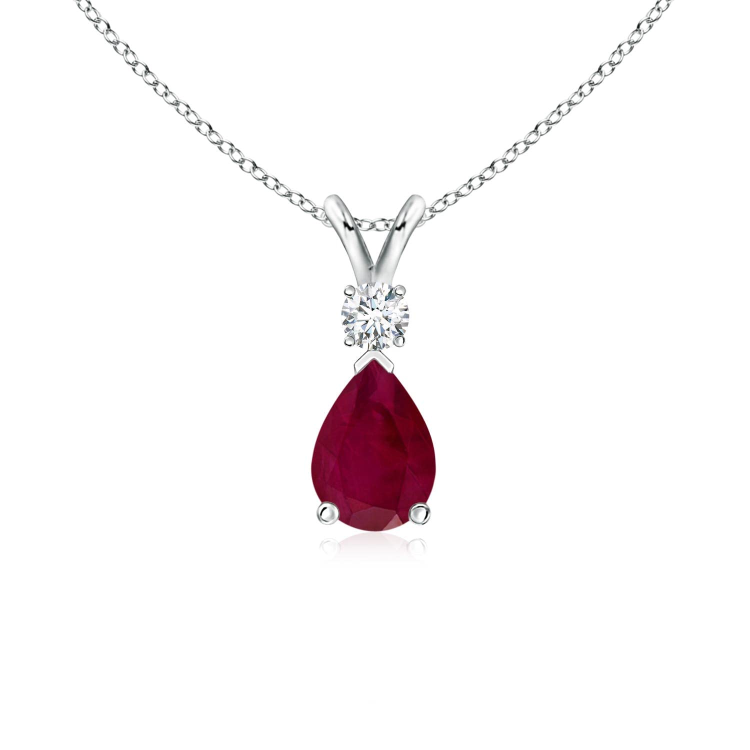 Teardrop Ruby Pendant Necklace with Diamond, Silver, 14K Gold or Platinum