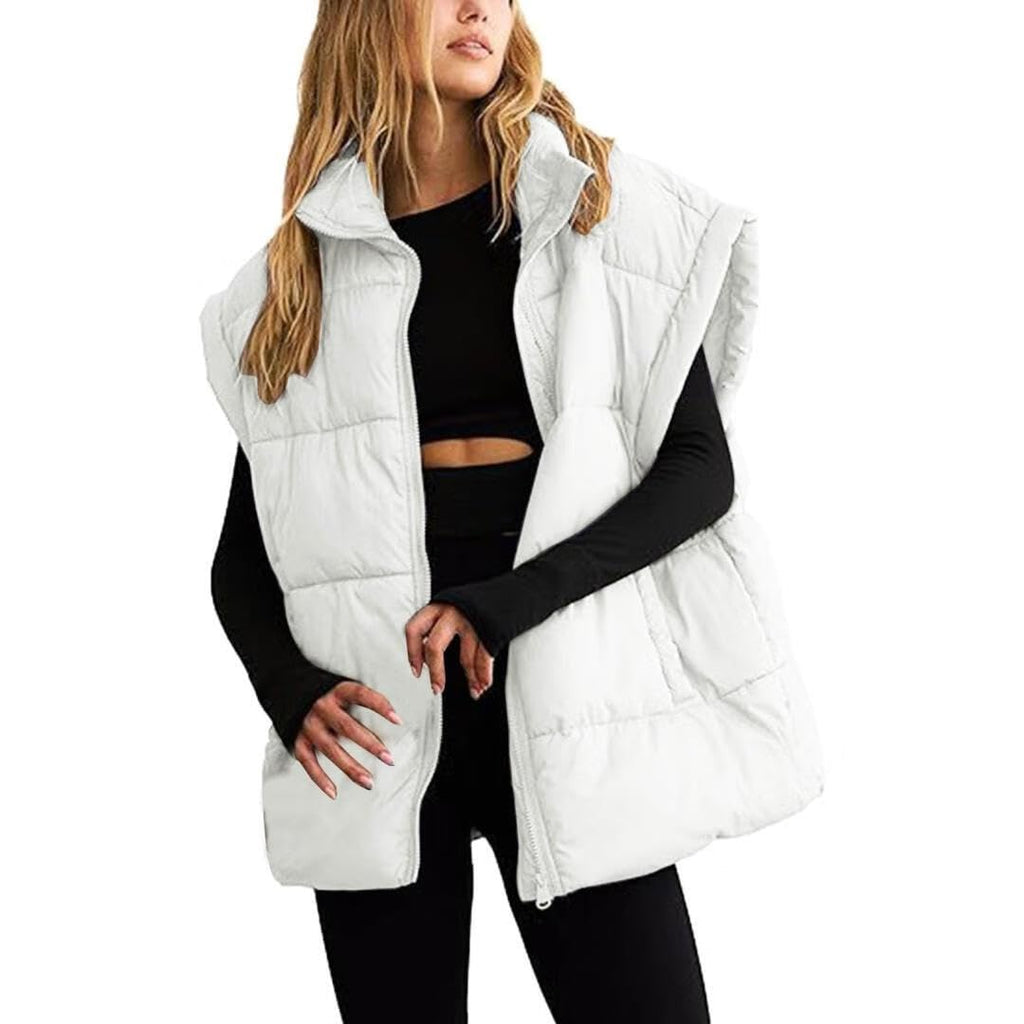 Womens Zip Up Puffer Vest Stand Collar Sleeveless Padded Jacket Coat