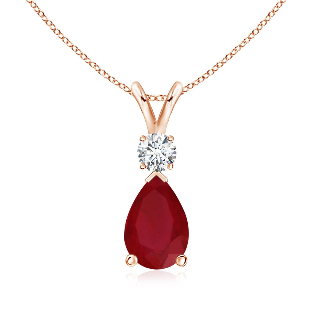 Teardrop Ruby Pendant Necklace with Diamond, Silver, 14K Gold or Platinum