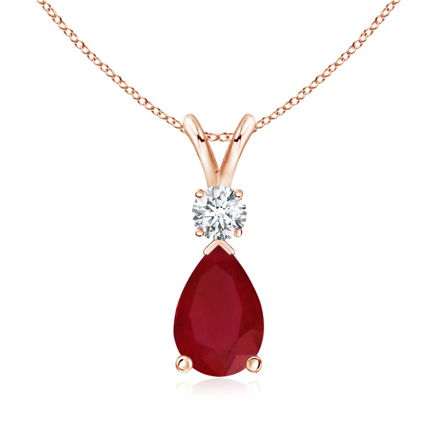 Teardrop Ruby Pendant Necklace with Diamond, Silver, 14K Gold or Platinum