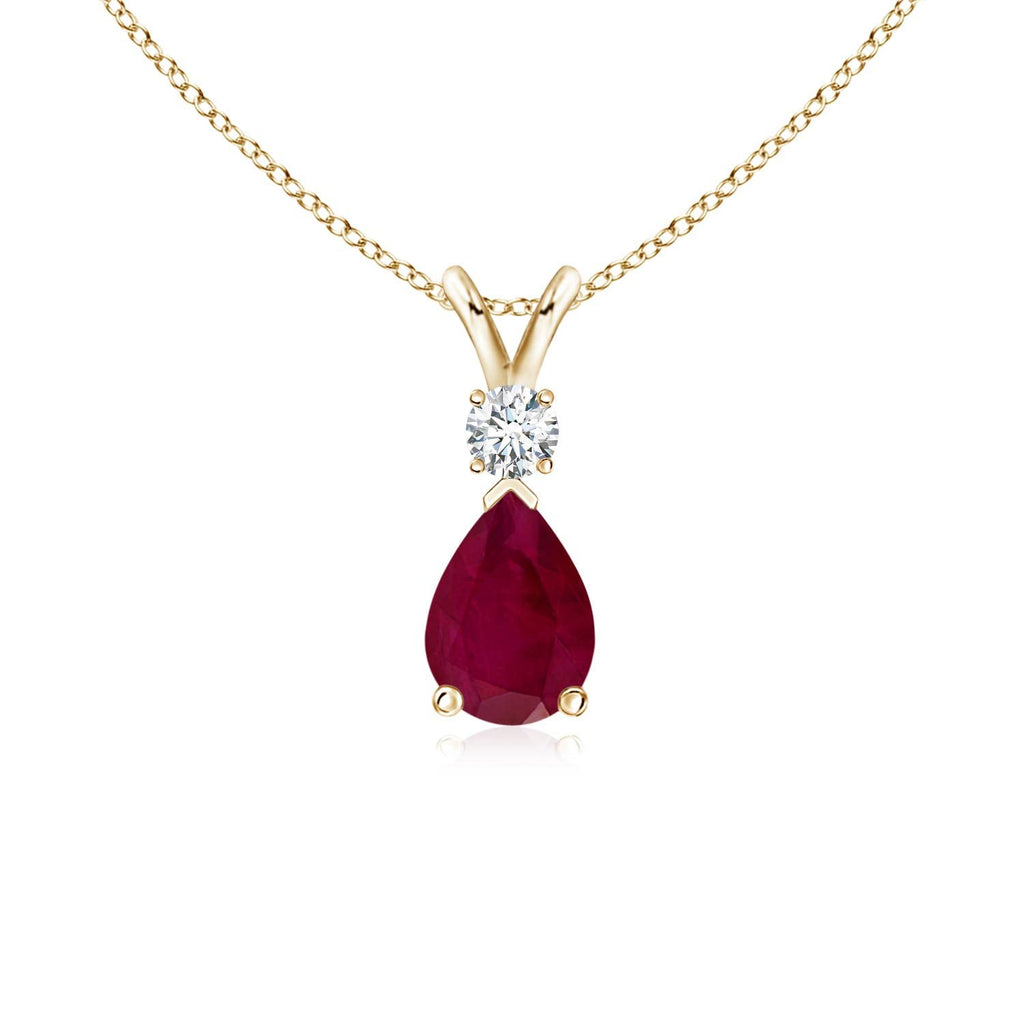 Teardrop Ruby Pendant Necklace with Diamond, Silver, 14K Gold or Platinum