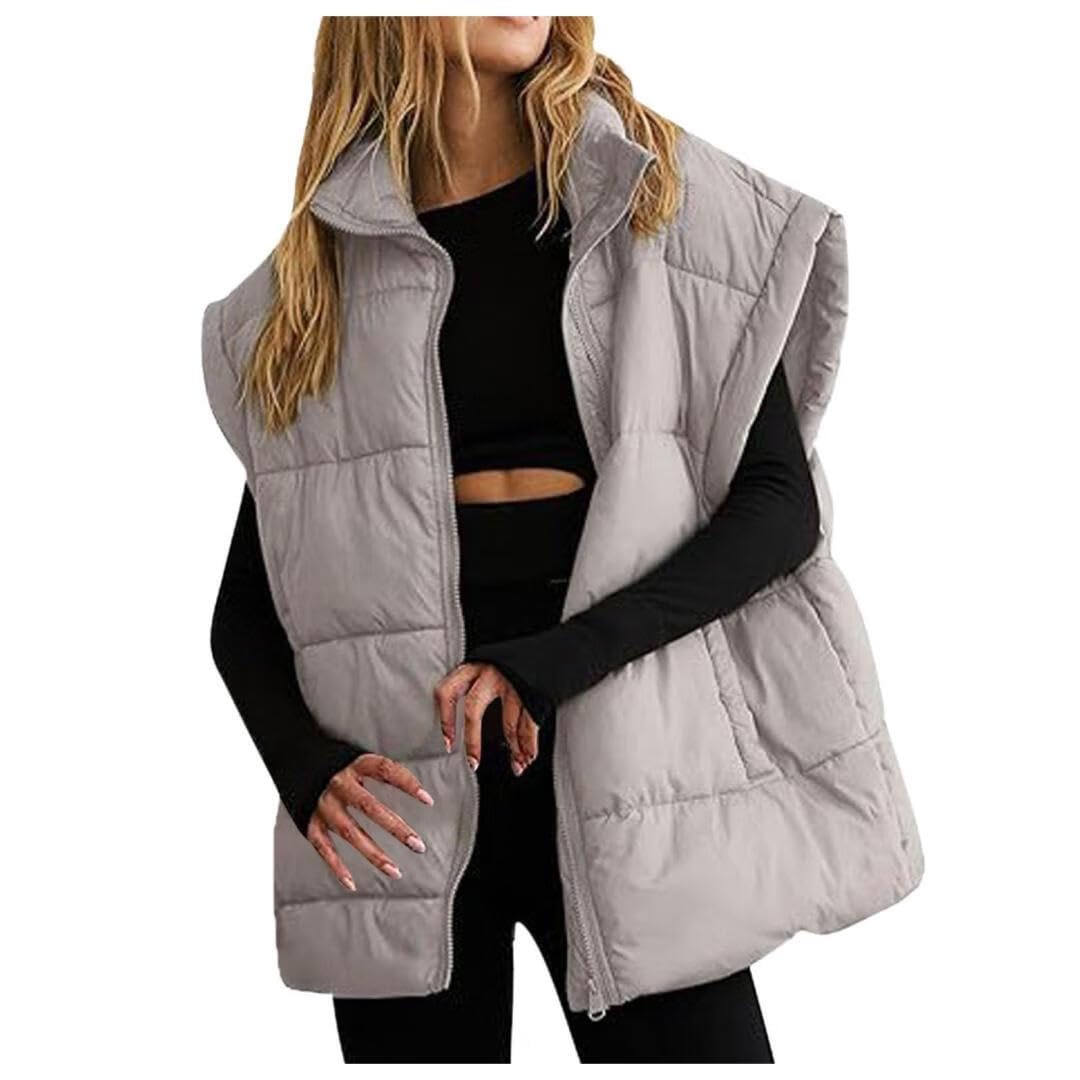 Womens Zip Up Puffer Vest Stand Collar Sleeveless Padded Jacket Coat