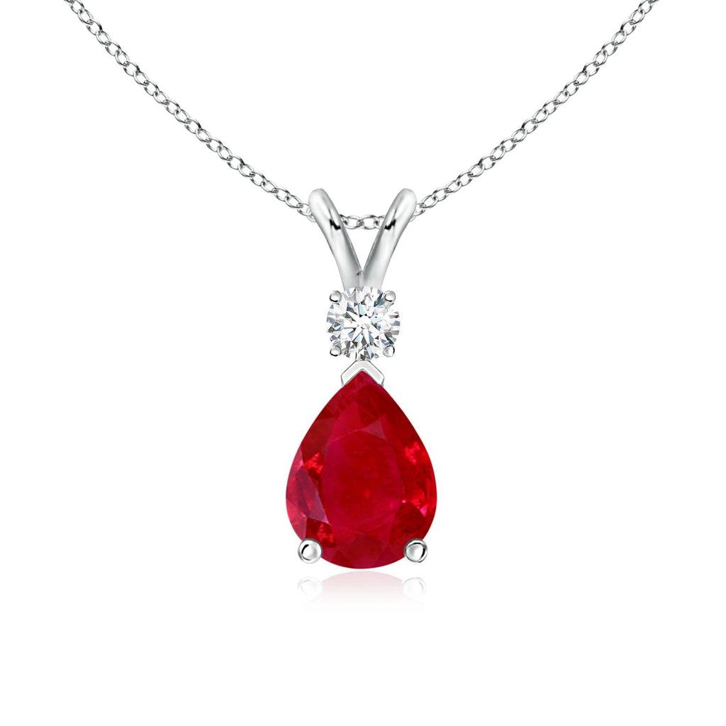 Teardrop Ruby Pendant Necklace with Diamond, Silver, 14K Gold or Platinum