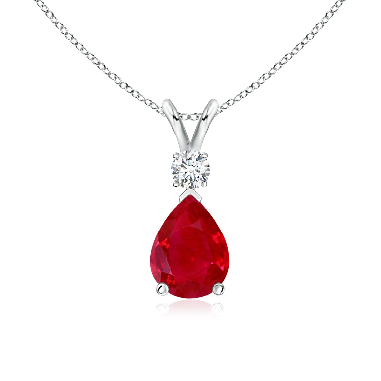 Teardrop Ruby Pendant Necklace with Diamond, Silver, 14K Gold or Platinum