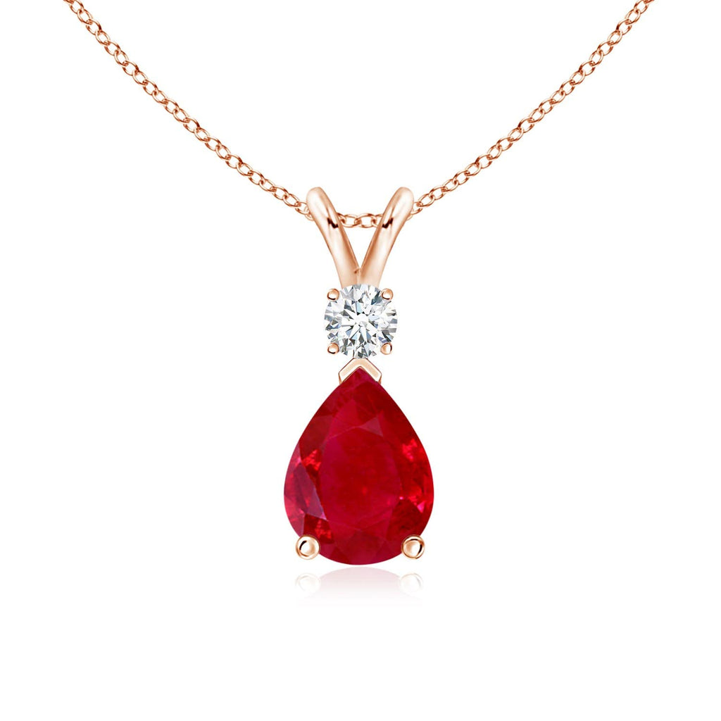 Teardrop Ruby Pendant Necklace with Diamond, Silver, 14K Gold or Platinum