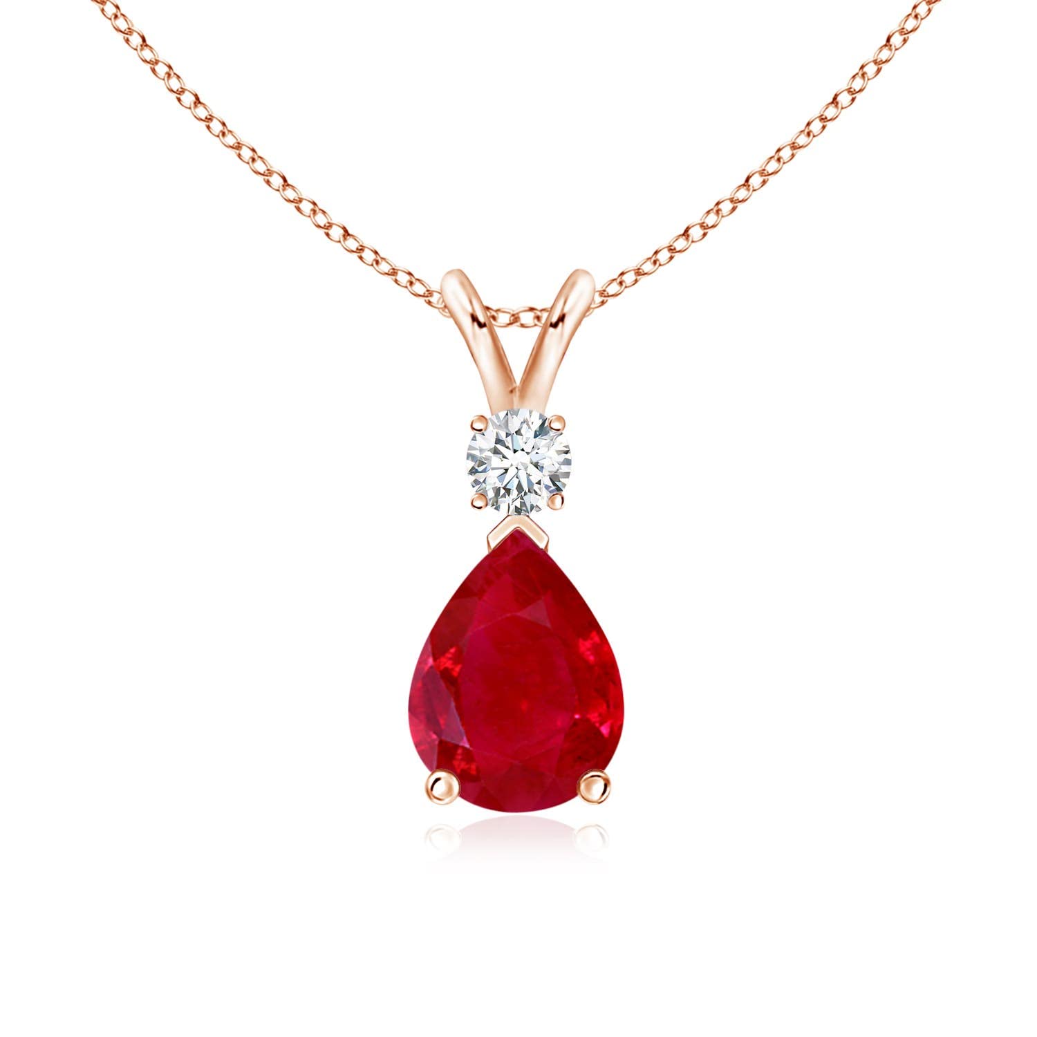 Teardrop Ruby Pendant Necklace with Diamond, Silver, 14K Gold or Platinum
