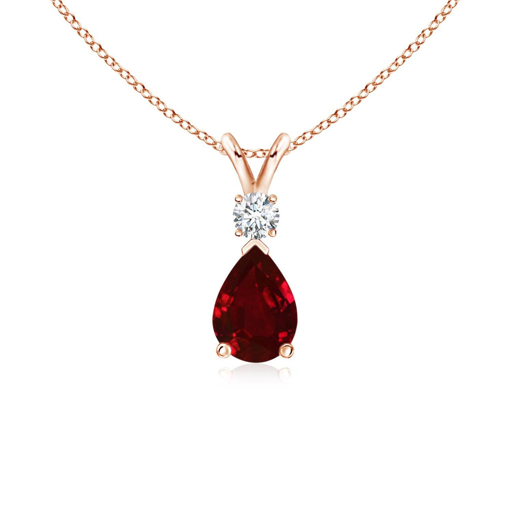 Teardrop Ruby Pendant Necklace with Diamond, Silver, 14K Gold or Platinum