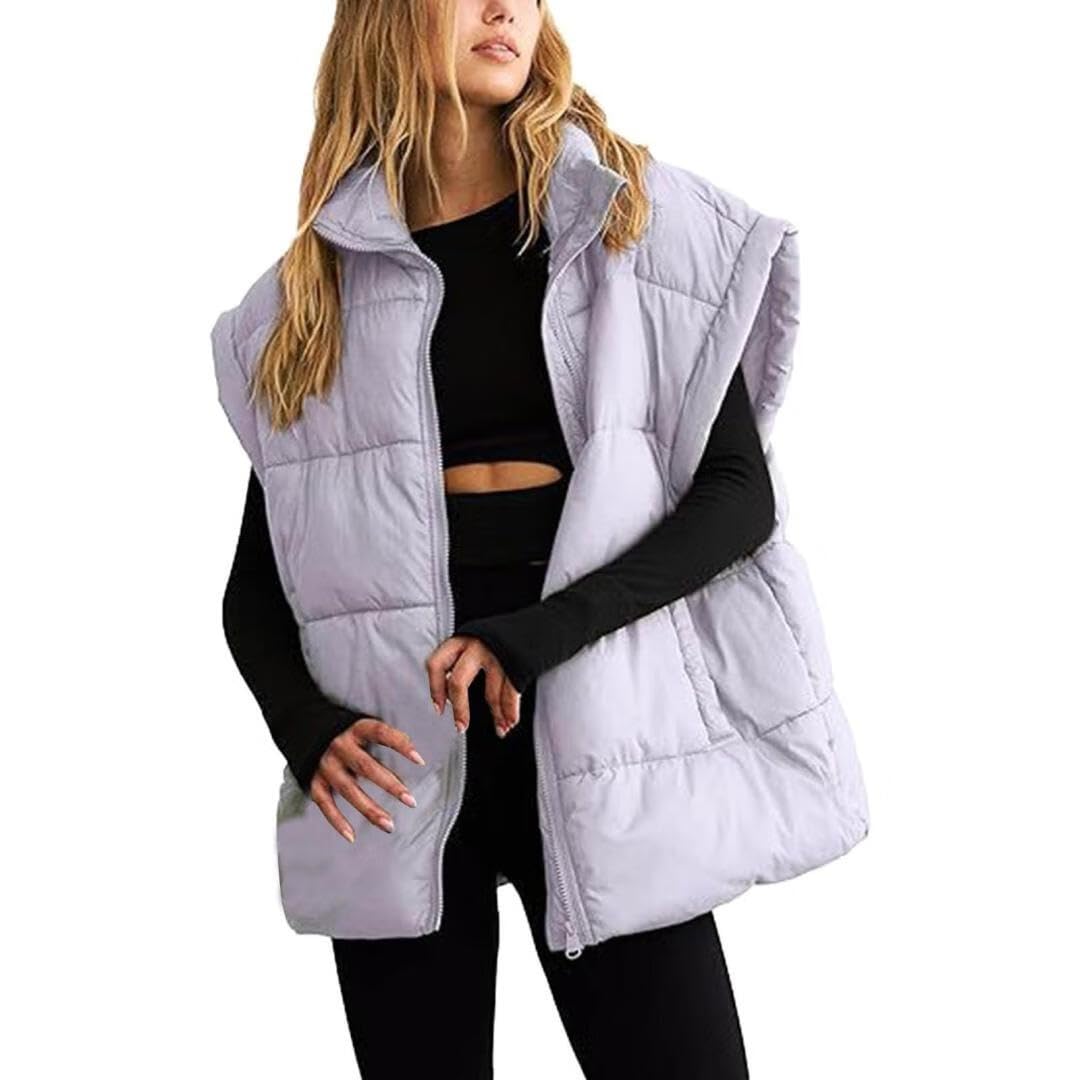 Womens Zip Up Puffer Vest Stand Collar Sleeveless Padded Jacket Coat