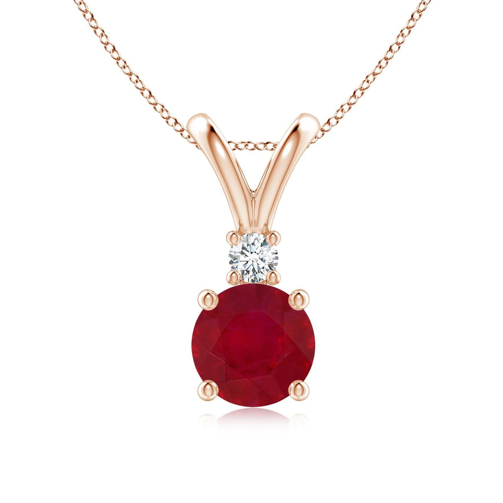 Round Ruby Solitaire Pendant Necklace with Diamond, Sterling Silver