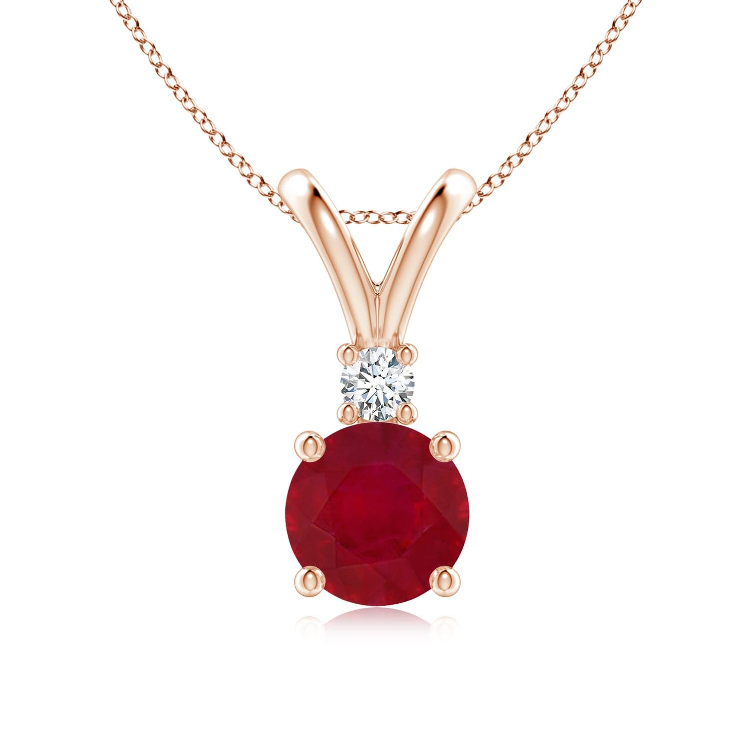 Round Ruby Solitaire Pendant Necklace with Diamond, Sterling Silver