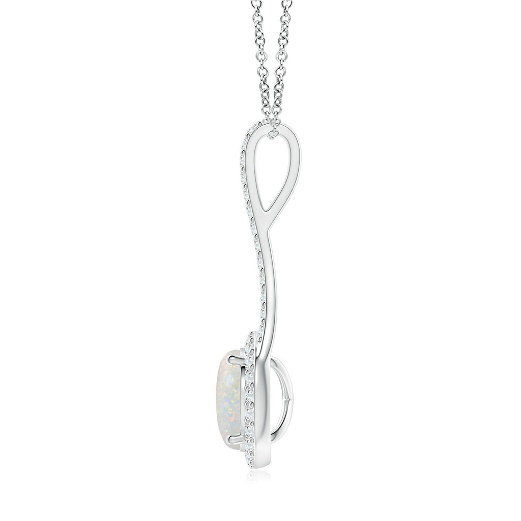 Natural Opal Halo Pendant Necklace with Diamond, 14K Gold or Platinum