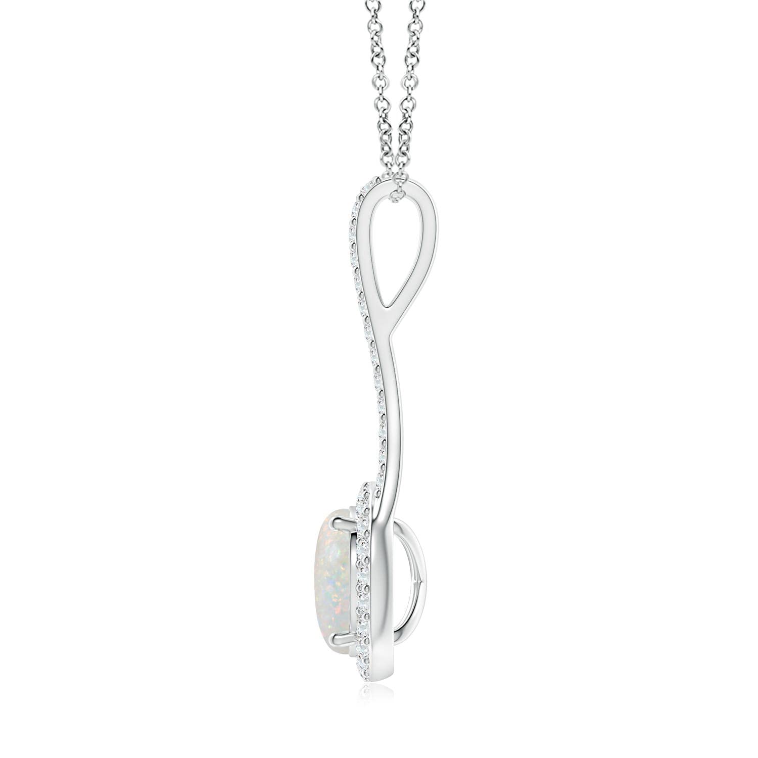 Natural Opal Halo Pendant Necklace with Diamond, 14K Gold or Platinum