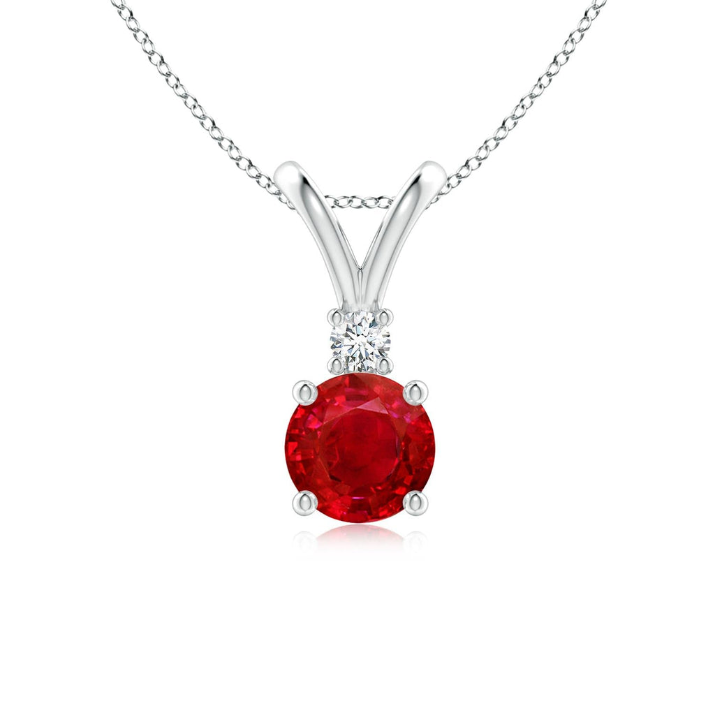 Round Ruby Solitaire Pendant Necklace with Diamond, Sterling Silver