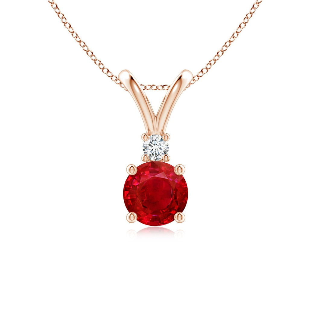 Round Ruby Solitaire Pendant Necklace with Diamond, Sterling Silver
